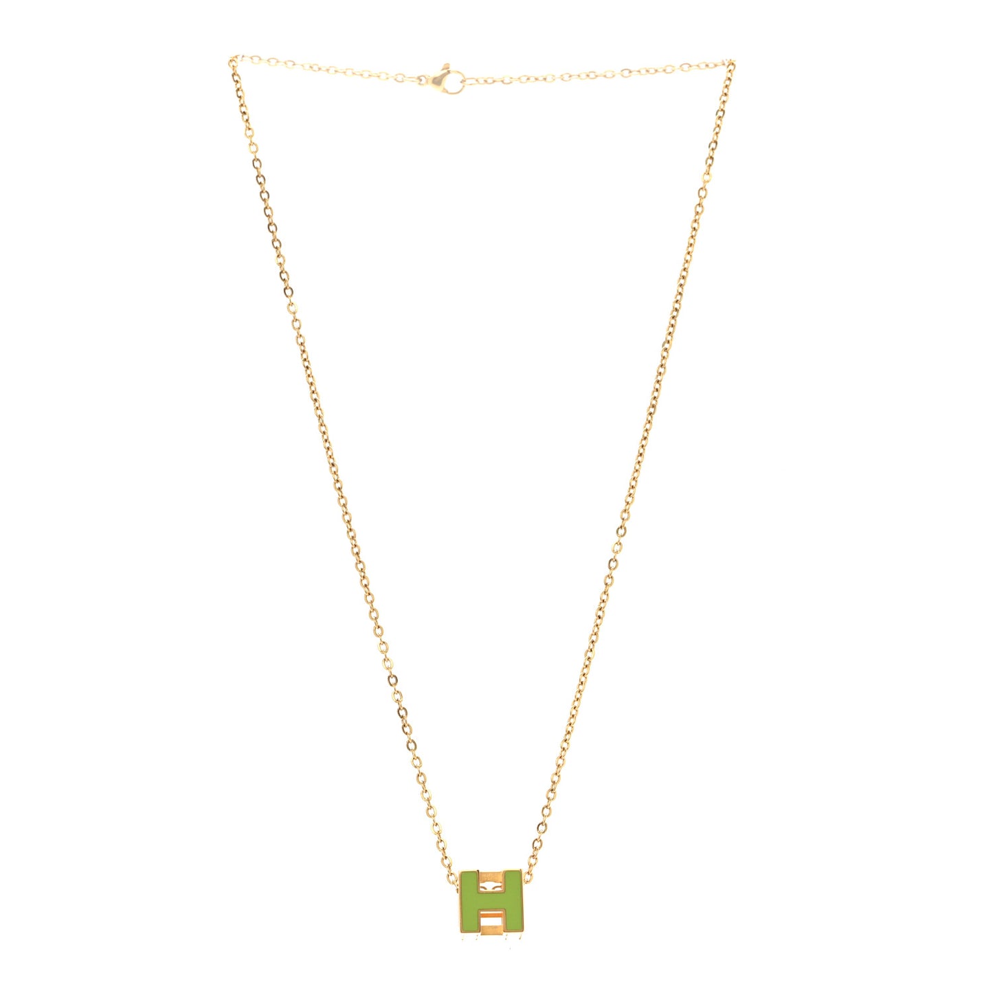 Gold Lacquered Cage d'H Necklace Vert Anis
