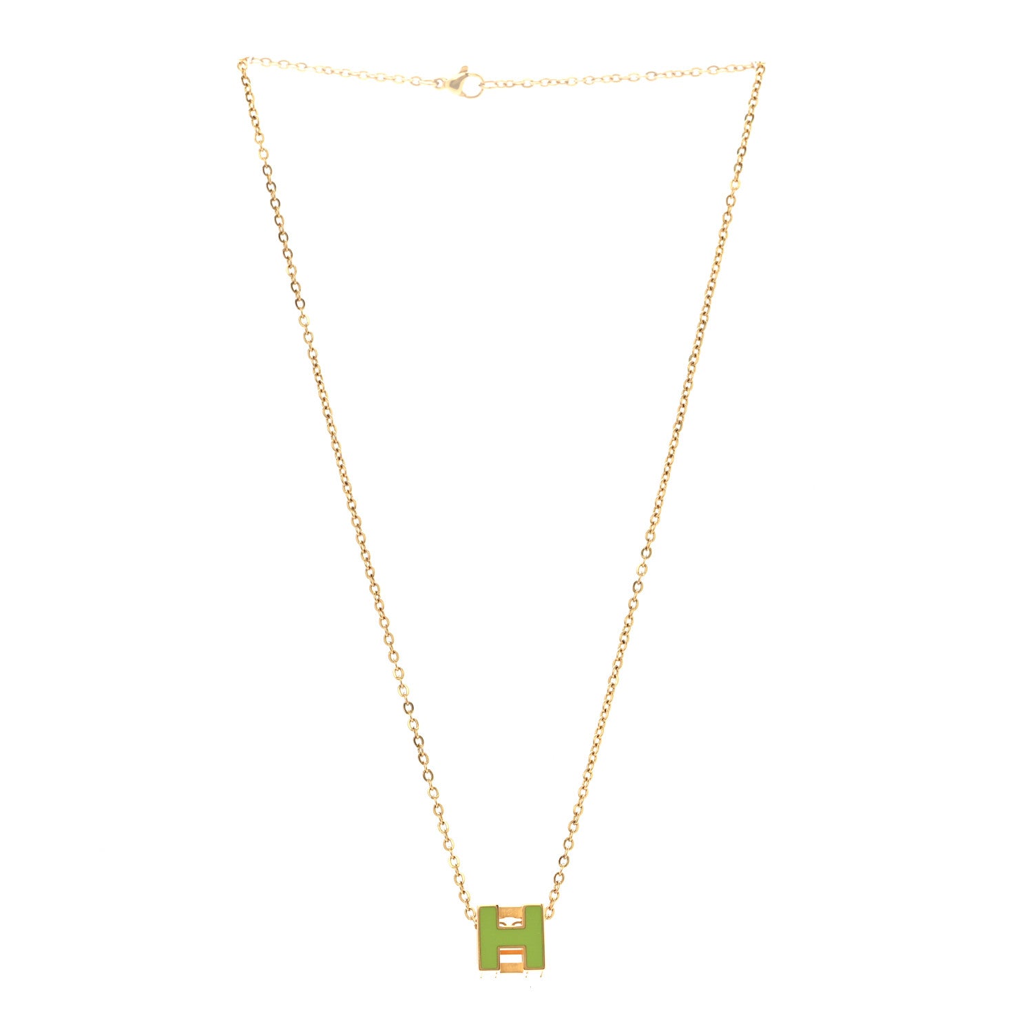 Hermes Gold Lacquered Cage d'H Necklace Vert Anis 3 of 6