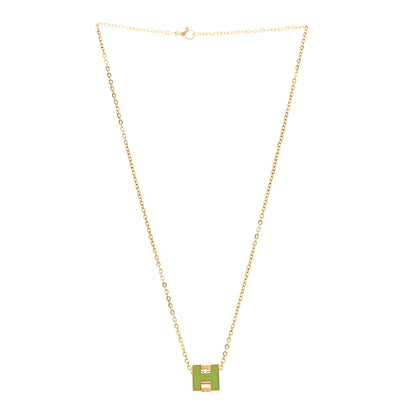 Hermes Gold Lacquered Cage d'H Necklace Vert Anis 3 of 6