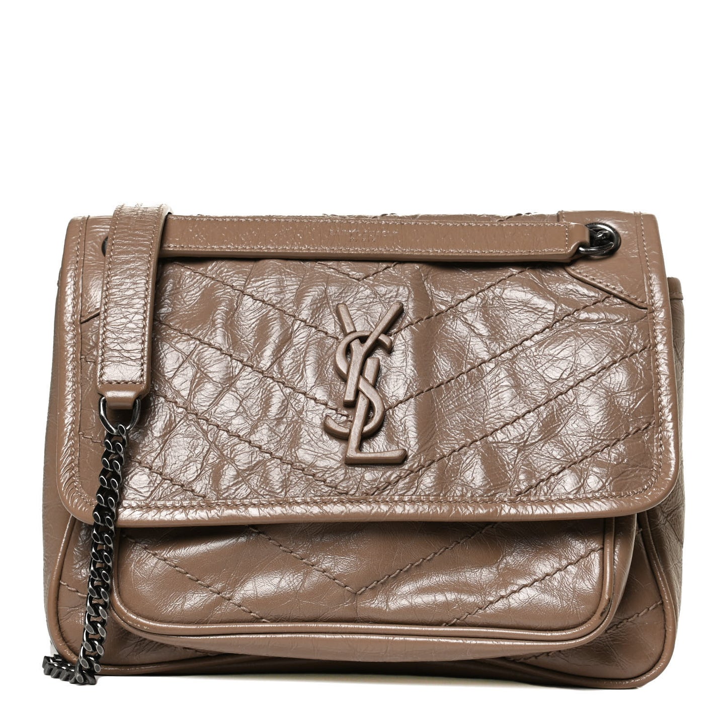 Crinkled Calfskin Matelasse Monogram Baby Niki Chain Satchel Light Taupe