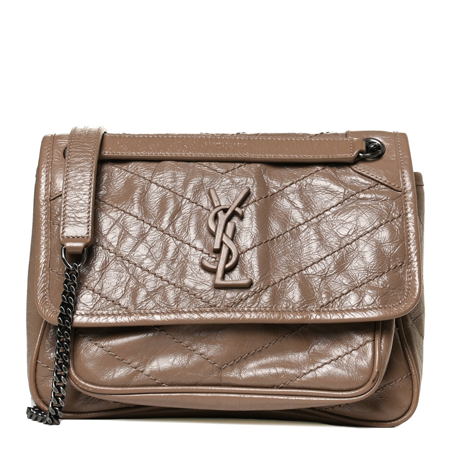 Saint Laurent Crinkled Calfskin Matelasse Monogram Baby Niki Chain Satchel Light Taupe 1 of 10