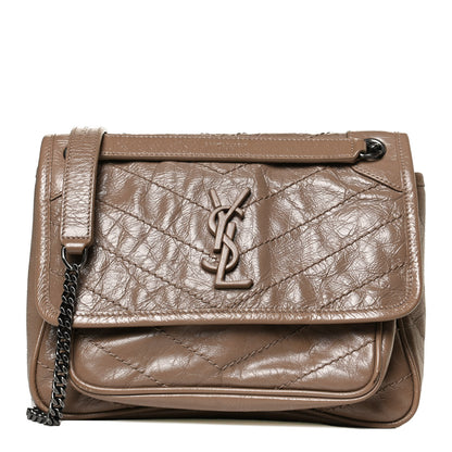 Saint Laurent Crinkled Calfskin Matelasse Monogram Baby Niki Chain Satchel Light Taupe 1 of 10