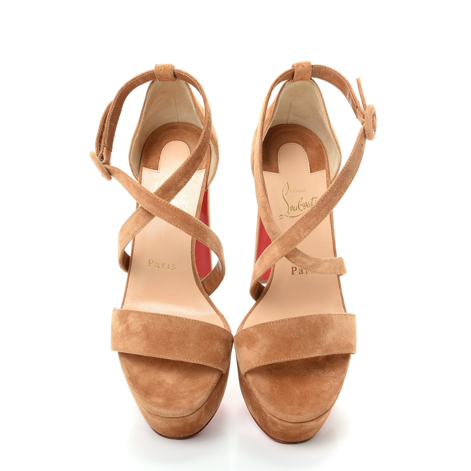 Christian Louboutin Veau Velours Loubi Bee Alta 130 Sandals 36 Cafe Creme 5 of 9