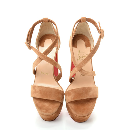 Christian Louboutin Veau Velours Loubi Bee Alta 130 Sandals 36 Cafe Creme 5 of 9