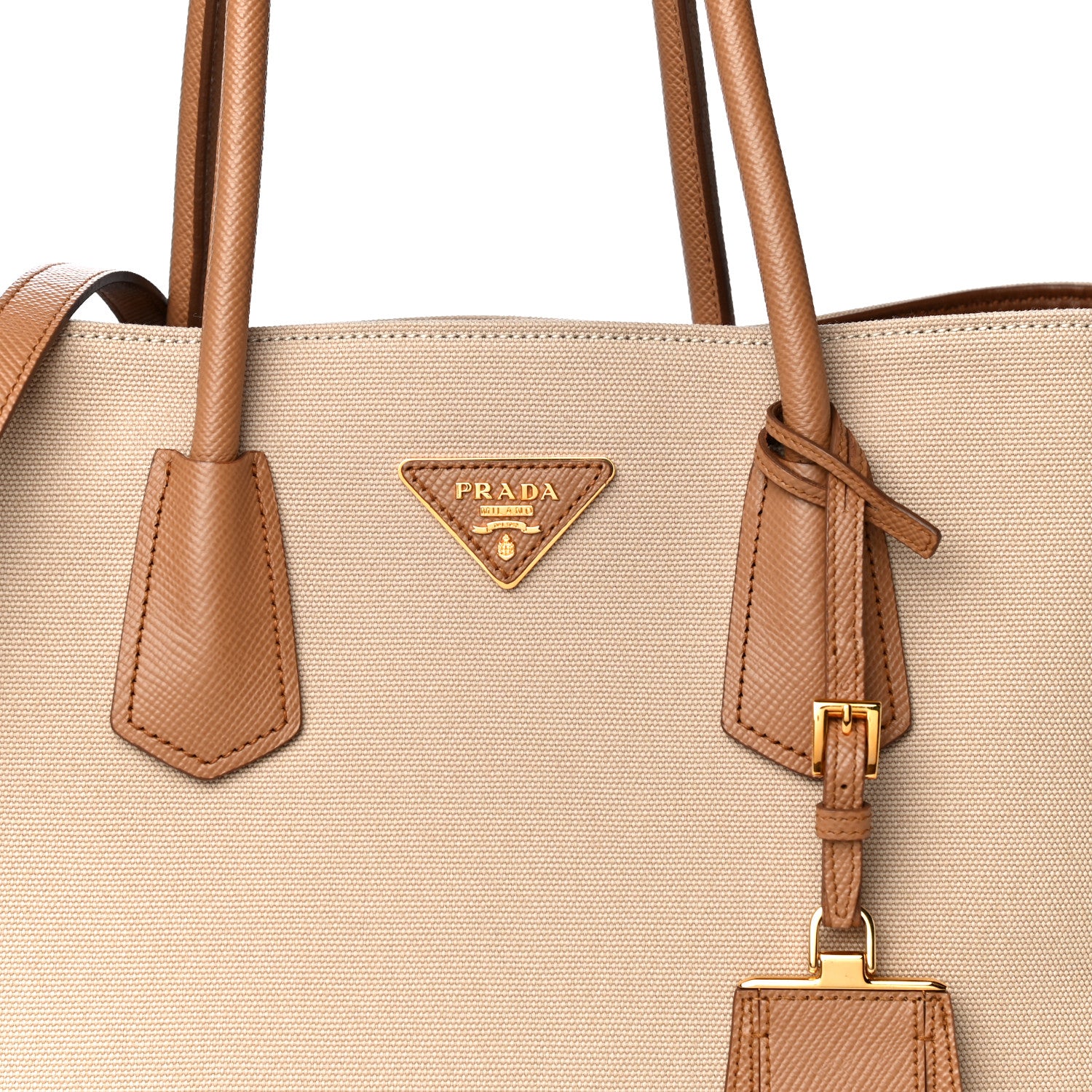 Prada Canapa Saffiano Large Double Bag Corda Caramel 10 of 13