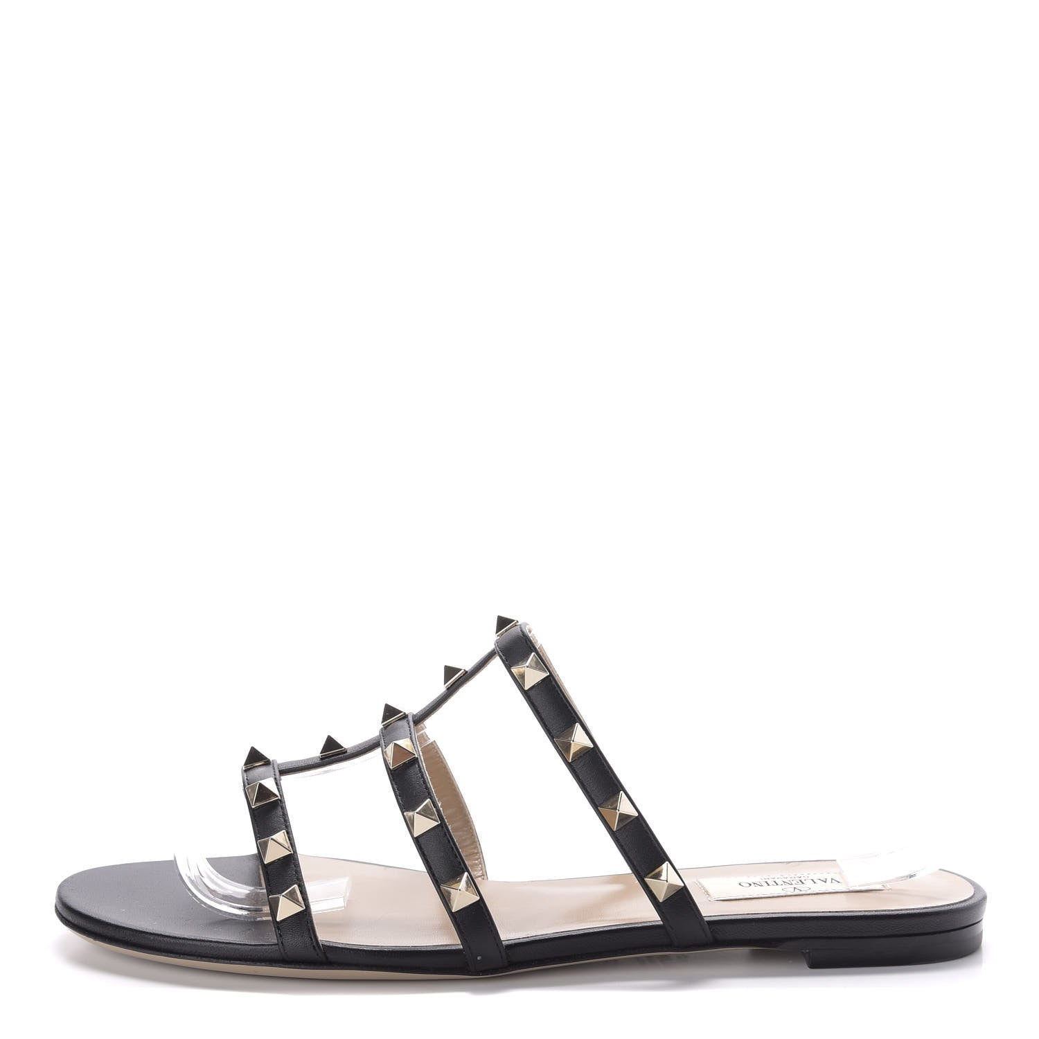 Valentino Garavani Nappa Rockstud Caged Flat Slide Sandals 38.5 Black 1 of 9
