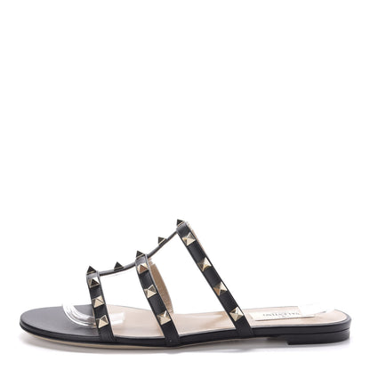 Valentino Garavani Nappa Rockstud Caged Flat Slide Sandals 38.5 Black 1 of 9