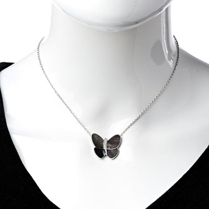Van Cleef & Arpels 18K White Gold Grey Mother of Pearl Diamond Butterfly Pendant Necklace 2 of 7