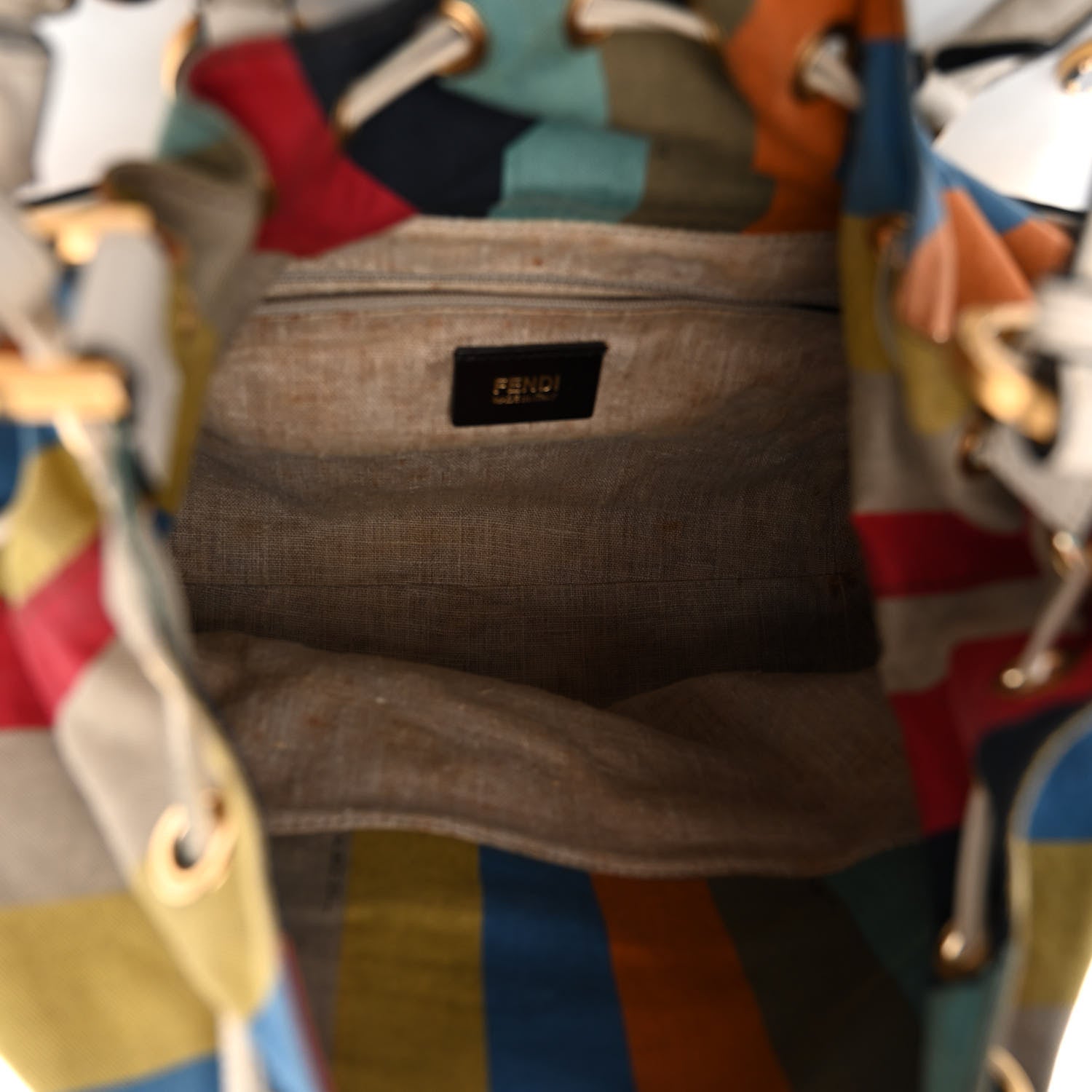 Fendi Calfskin Studded Medium B Fab Drawstring Tote Milk Multicolor 5 of 11