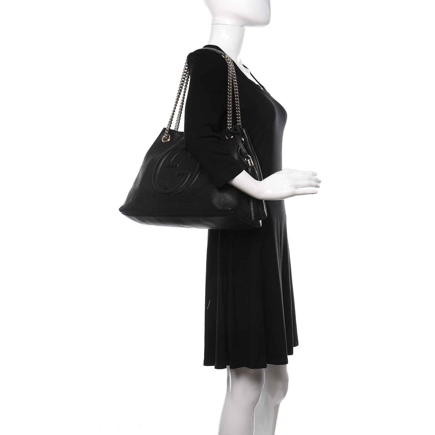 Pebbled Calfskin Medium Soho Chain Shoulder Bag Black