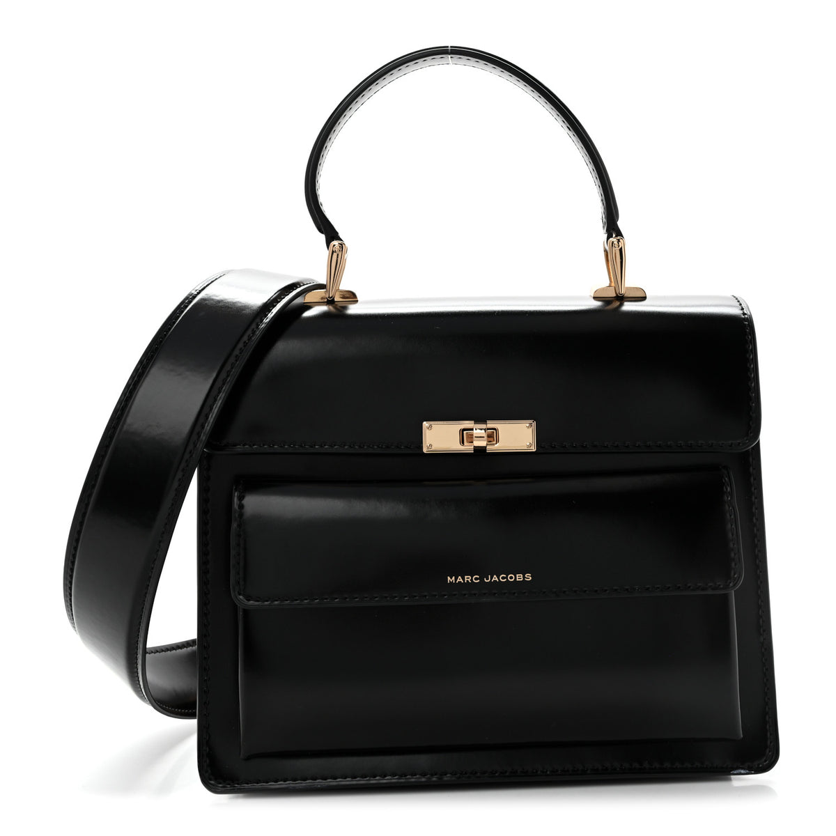 Shiny Calfskin Uptown Shoulder Bag Black