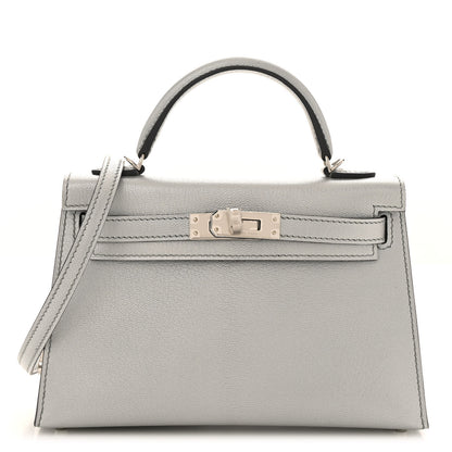 Hermes Metallic Chevre Chamkilight Mini Kelly Sellier 20 Argent 1 of 10