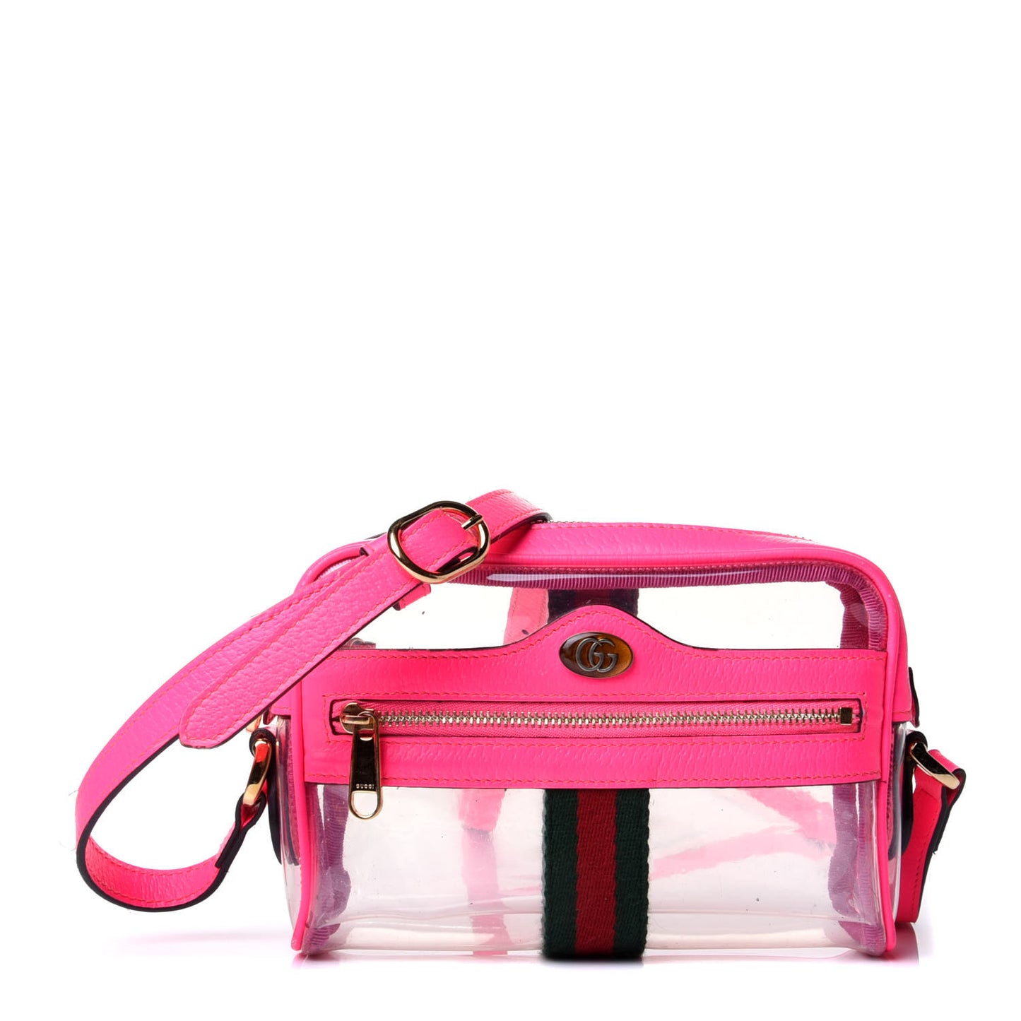 Vinyl Web Mini Ophidia Transparent Shoulder Bag Fluorescent Fuchsia