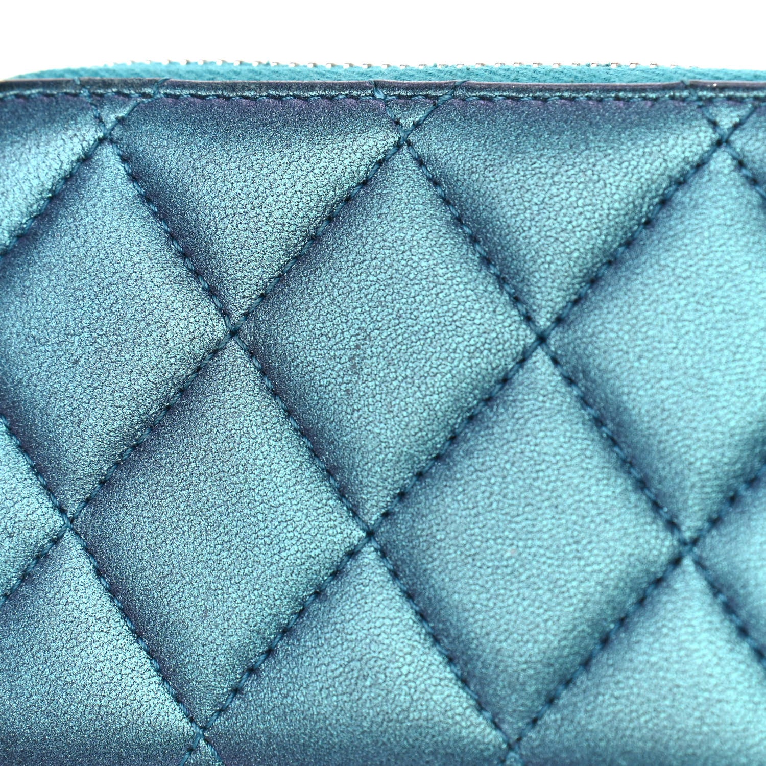 Chanel Metallic Lambskin Quilted Zip Around Coin Purse Wallet Turquoise 9 of 9