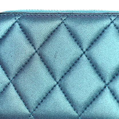 Chanel Metallic Lambskin Quilted Zip Around Coin Purse Wallet Turquoise 9 of 9