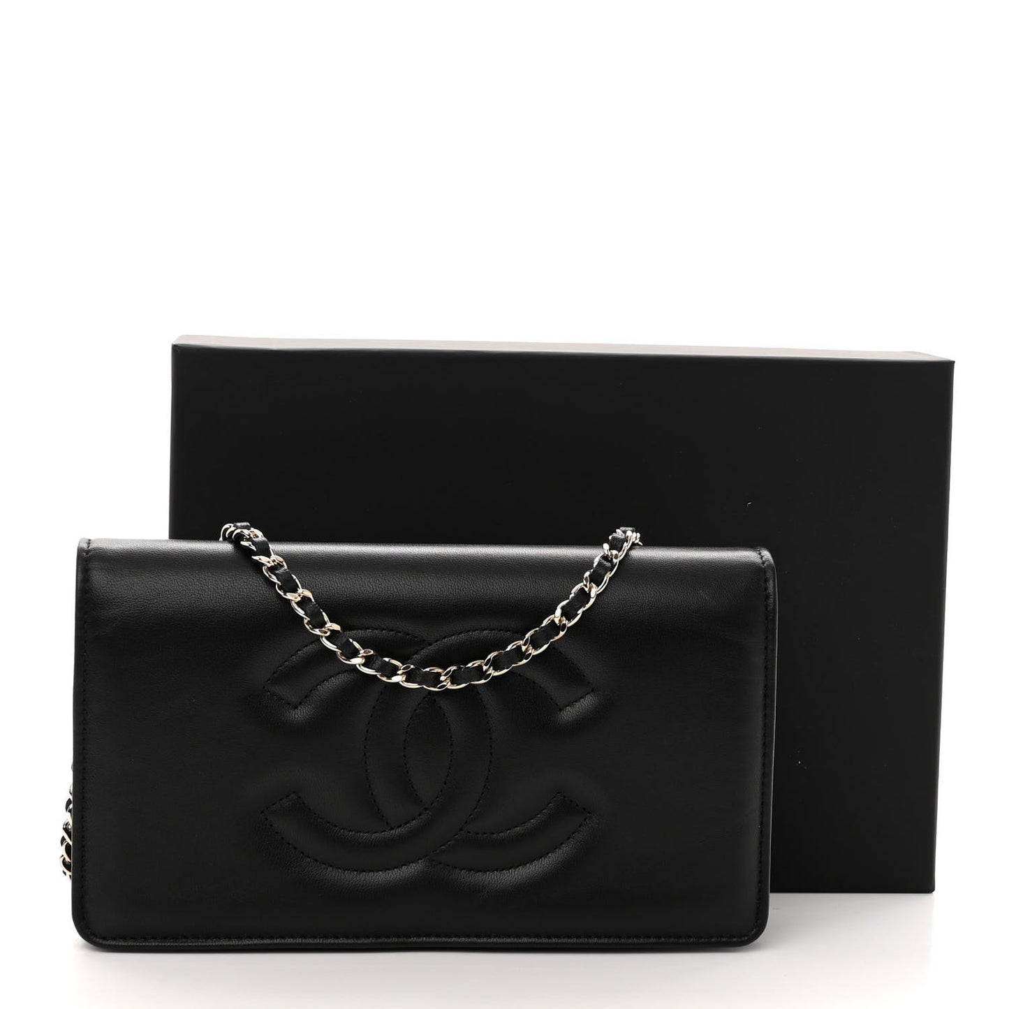 Lambskin Quilted Timeless CC Wallet On Chain WOC Black