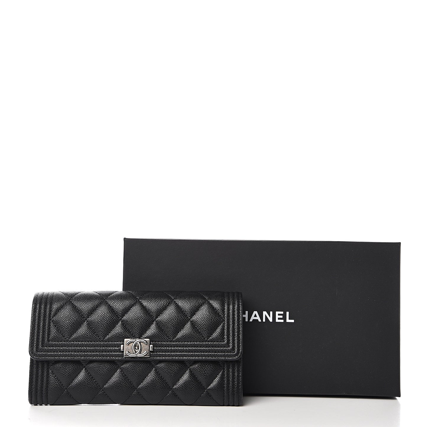 Caviar Quilted Boy Flap Wallet Black