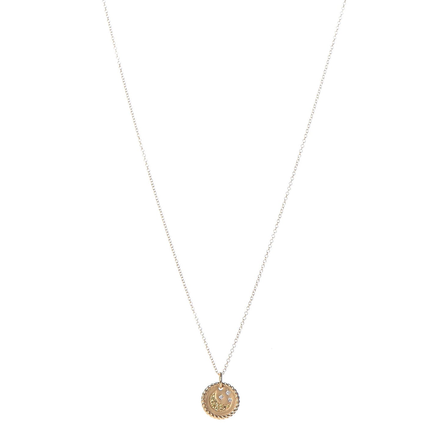 18K Yellow Gold Diamond Sapphire Moon and Stars Pendant Necklace