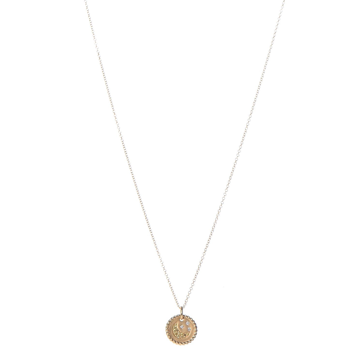 David Yurman 18K Yellow Gold Diamond Sapphire Moon and Stars Pendant Necklace 1 of 6