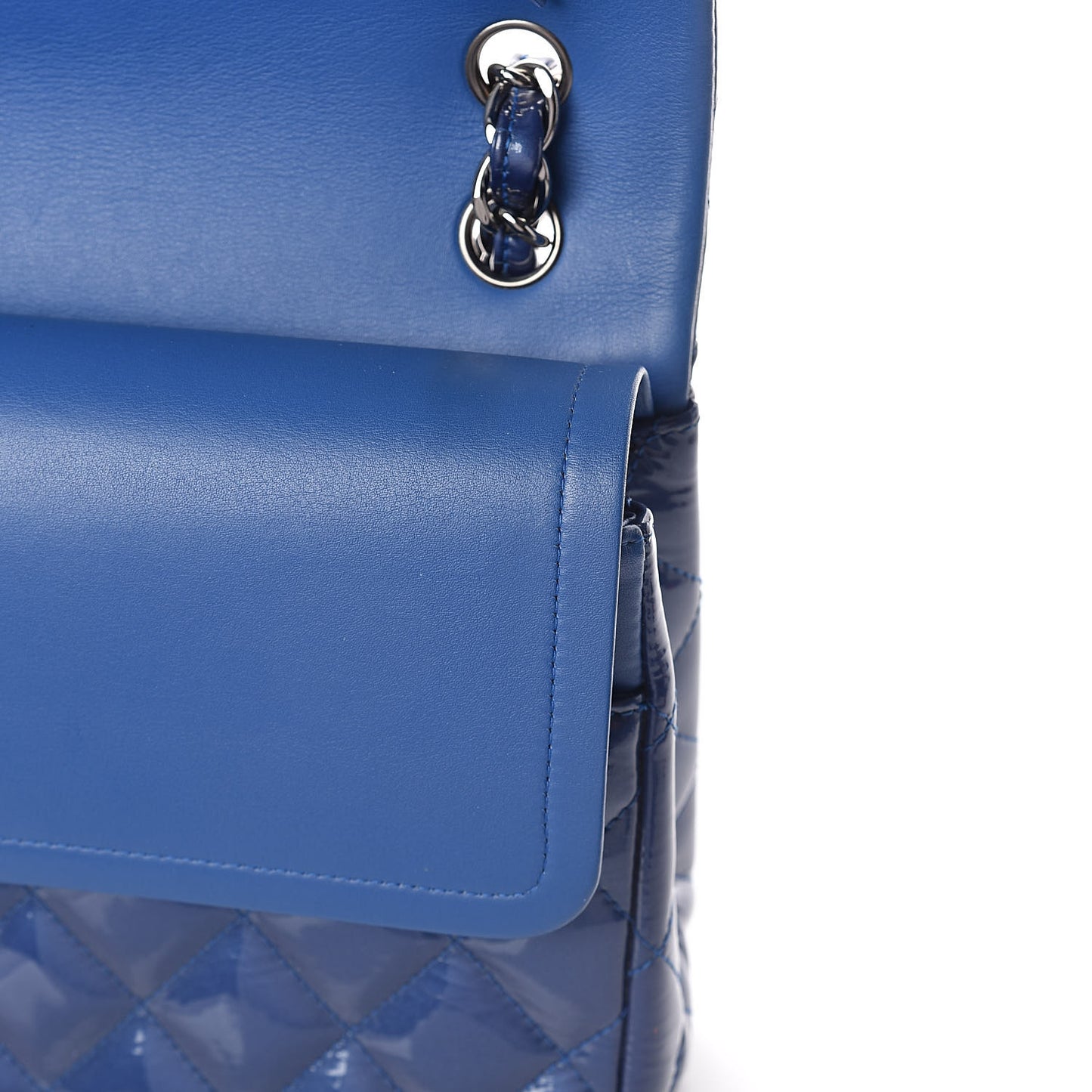 Patent Quilted Jumbo Double Flap Blue