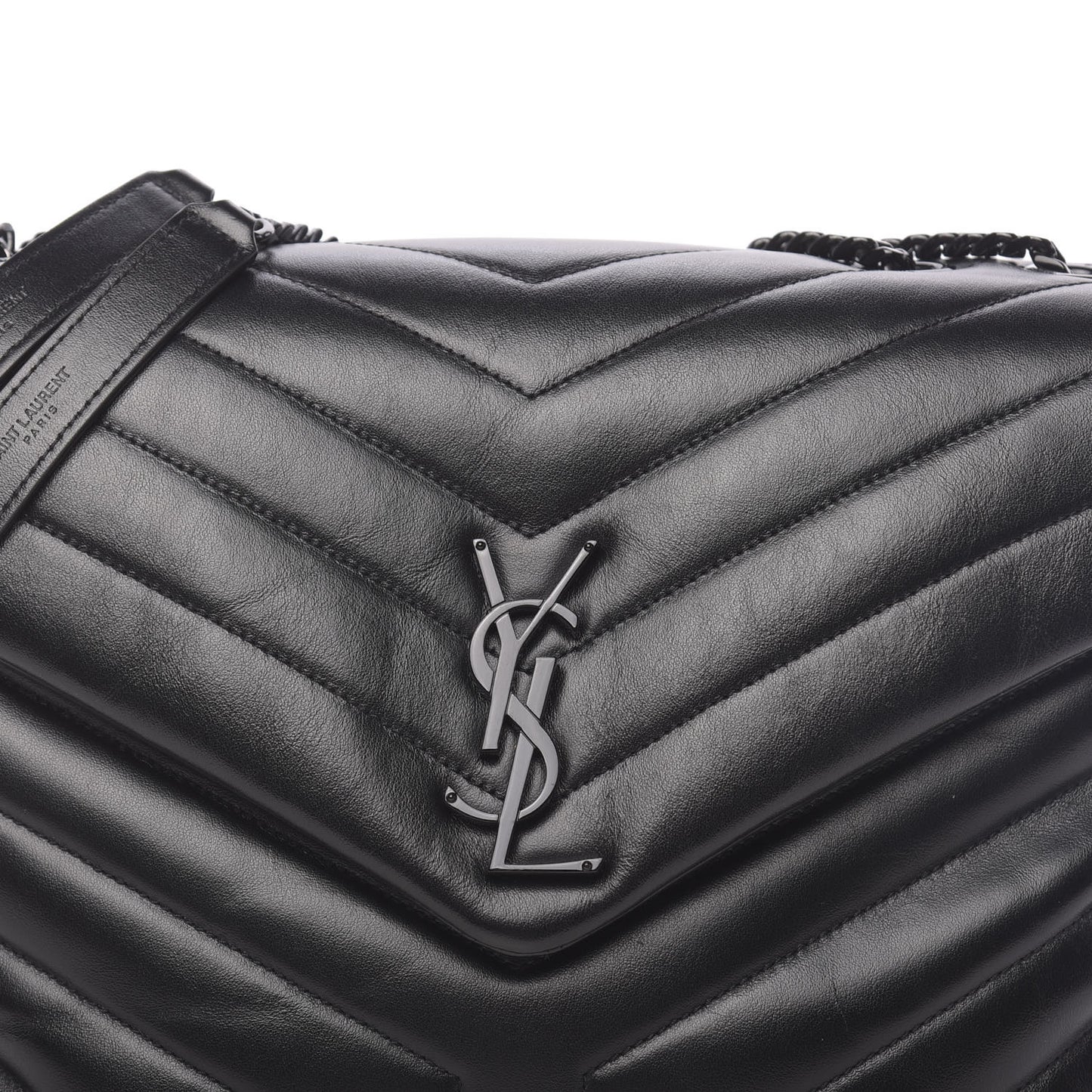 Calfskin Y Quilted Monogram Medium Loulou Chain Satchel Black