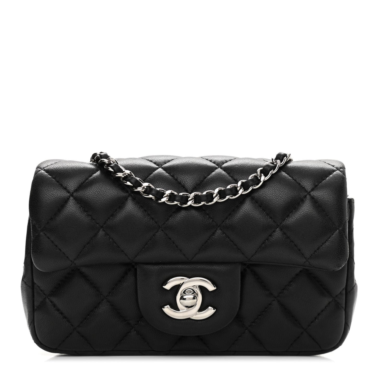 Lambskin Quilted Extra Mini Rectangular Flap Black