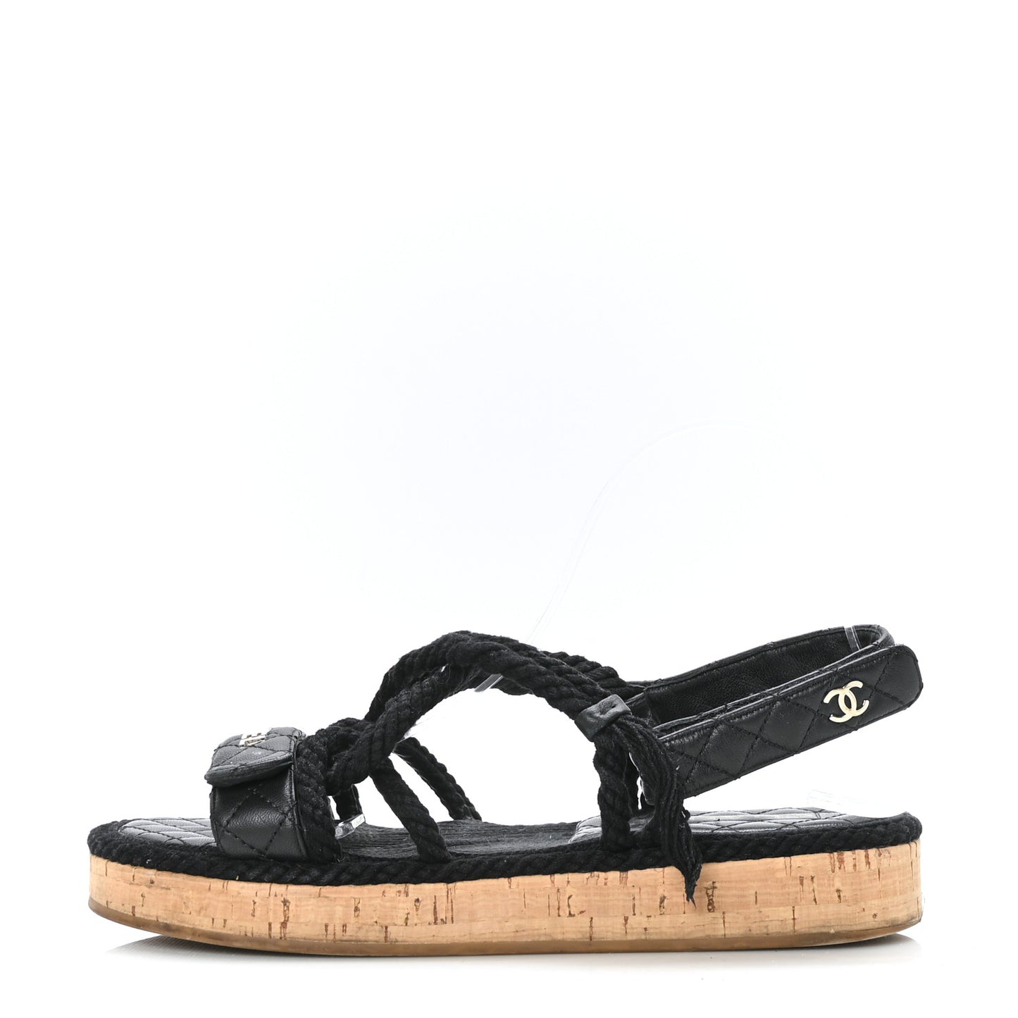 Cord Lambskin Quilted Logo Sandals 40 Black