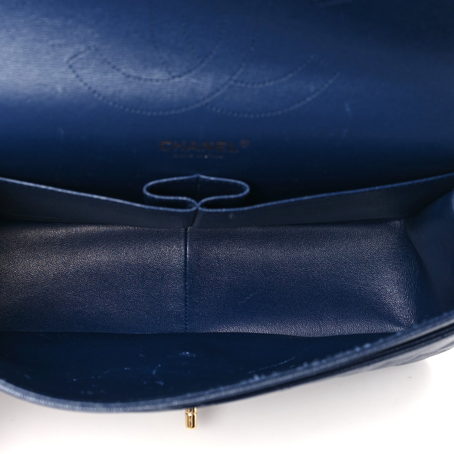 Caviar Quilted Jumbo Double Flap Navy Blue