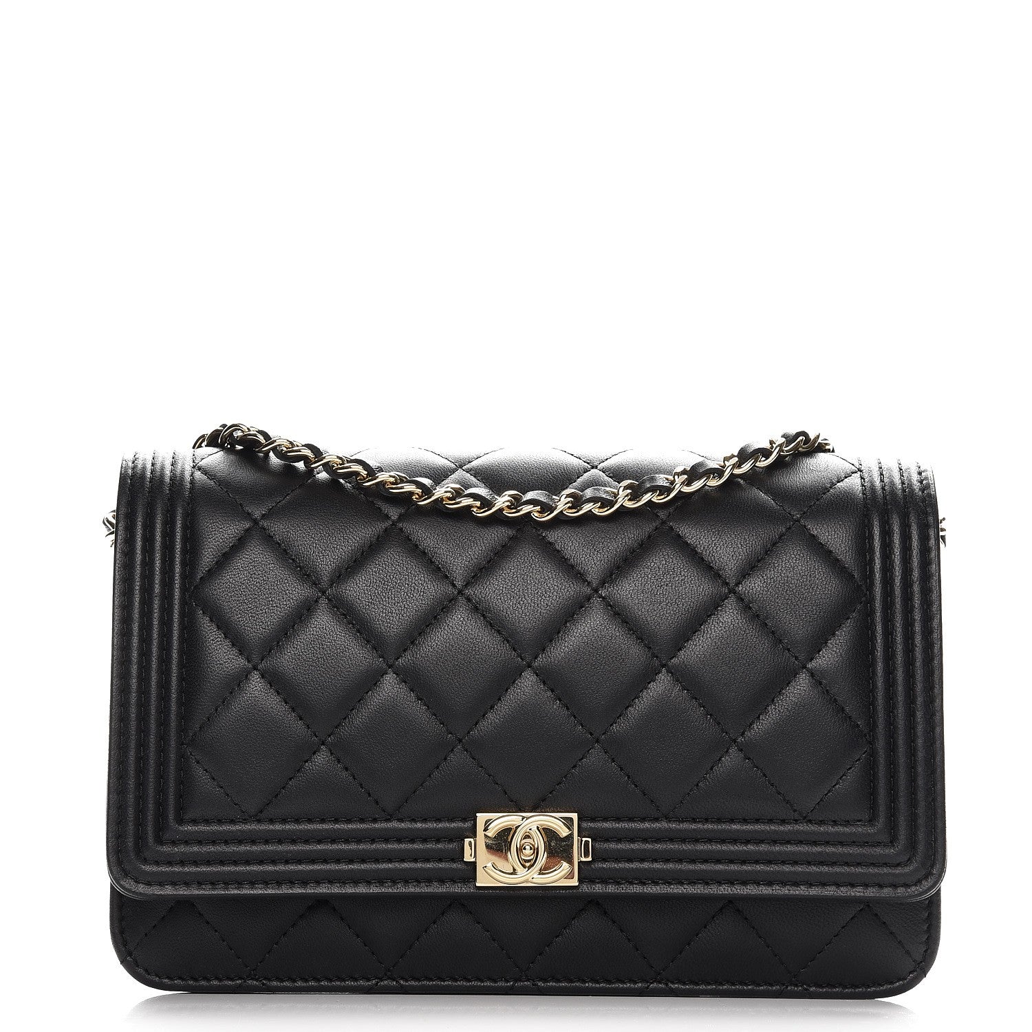 Chanel Lambskin Quilted Boy Wallet On Chain WOC Black 1 of 9
