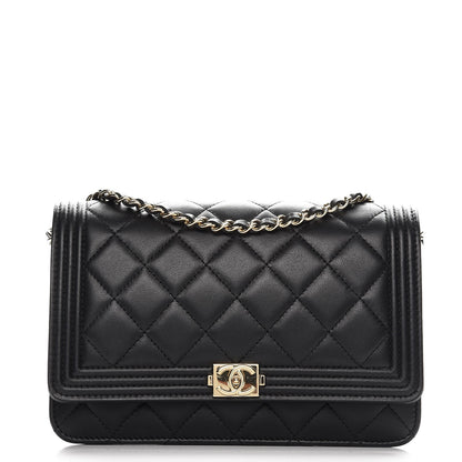 Chanel Lambskin Quilted Boy Wallet On Chain WOC Black 1 of 9