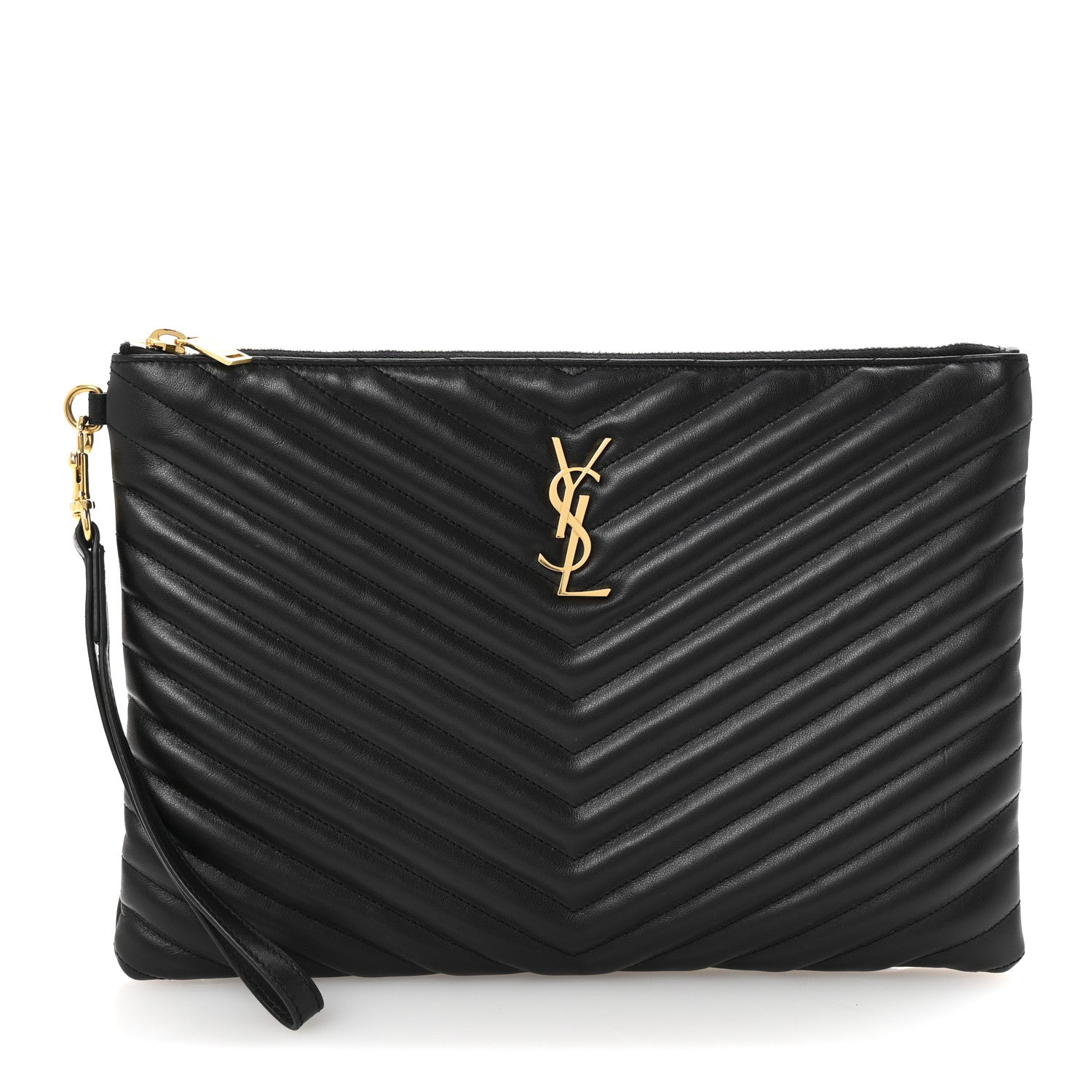 Saint Laurent Calfskin Matelasse Monogram Cassandre Tablet Pouch Black 2 of 14