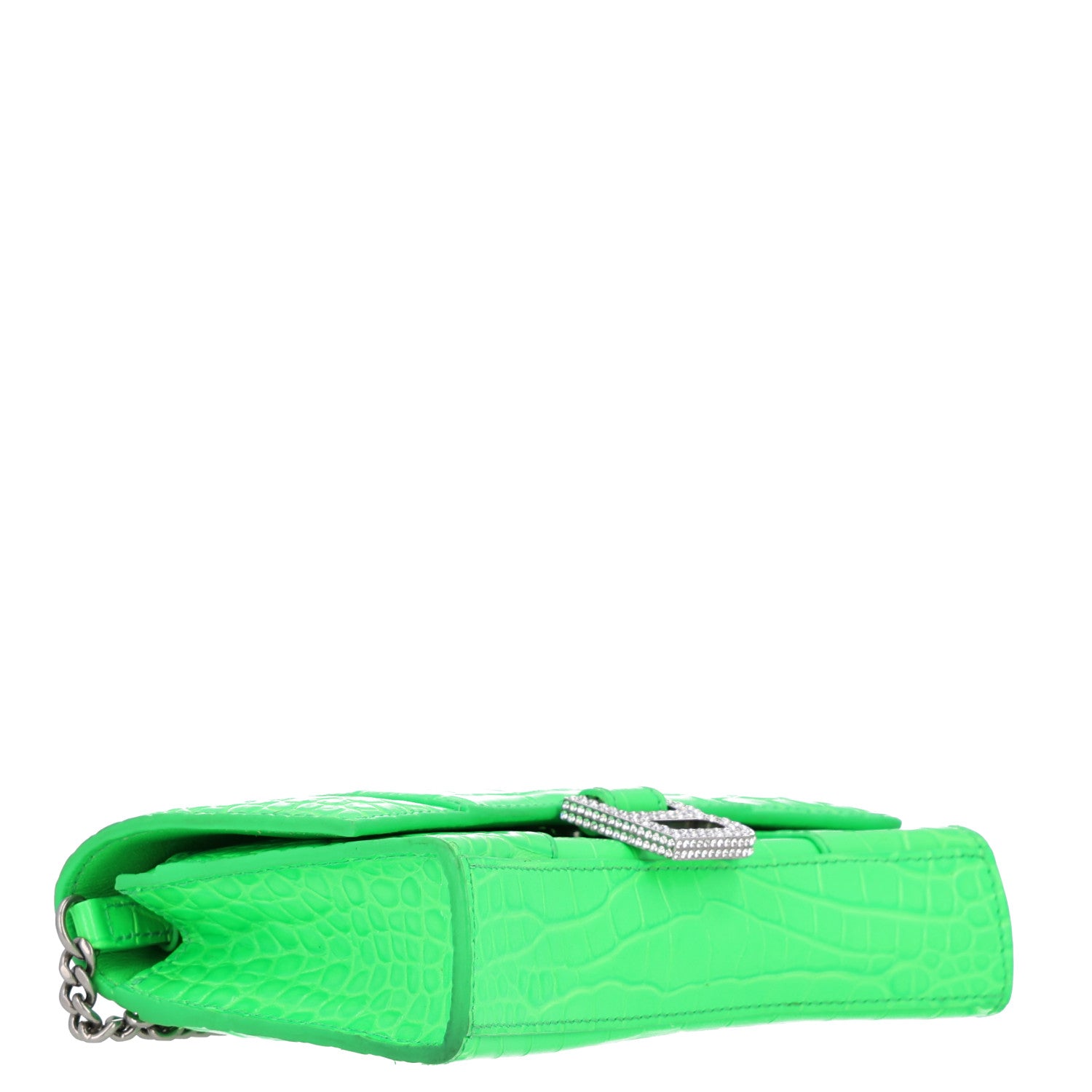 Balenciaga Shiny Calfskin Strass Crocodile Embossed Hourglass Chain Bag Fluo Green 4 of 10