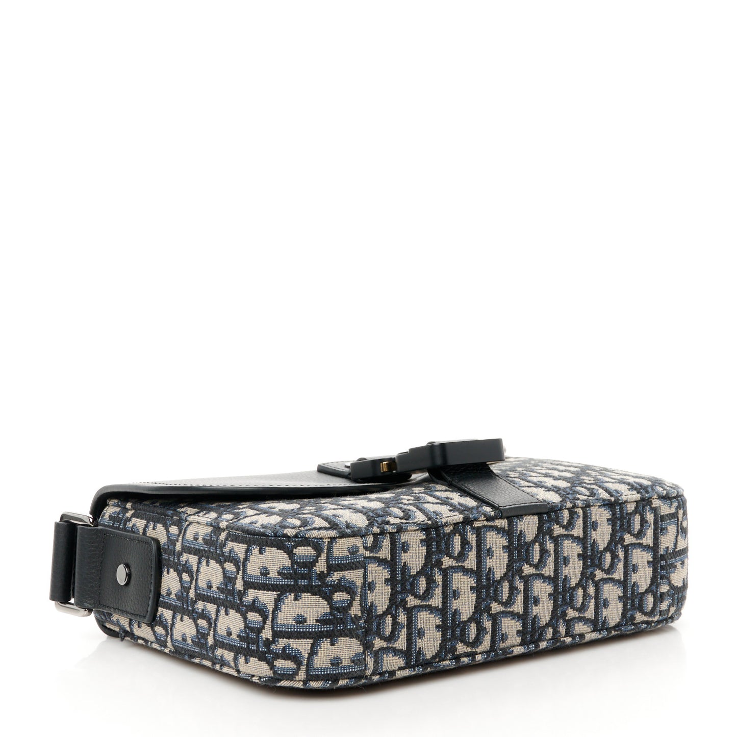 Oblique Jacquard Grained Calfskin Small Saddle Messenger Bag Beige Black