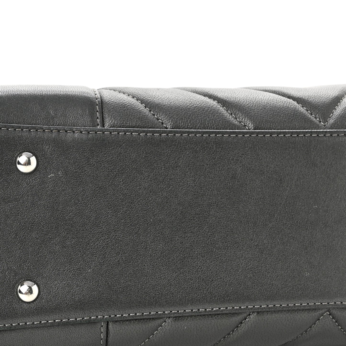 Sheepskin Chevron Quilted Mademoiselle Vintage Shopping Tote Dark Grey