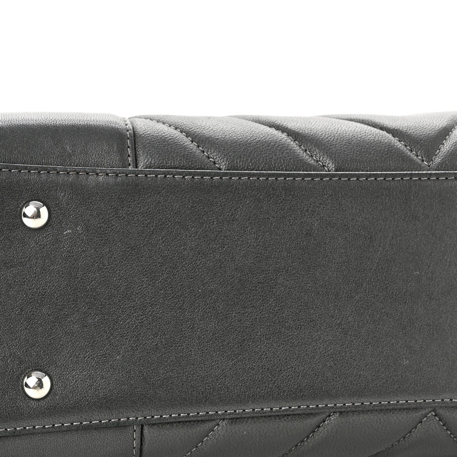 Chanel Sheepskin Chevron Quilted Mademoiselle Vintage Shopping Tote Dark Grey 10 of 11