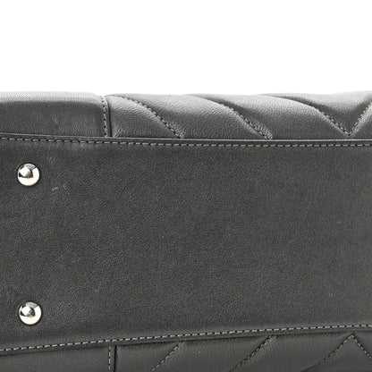 Chanel Sheepskin Chevron Quilted Mademoiselle Vintage Shopping Tote Dark Grey 10 of 11