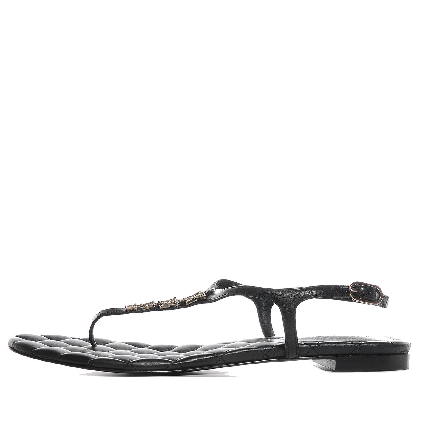 Calfskin Paris Dallas Quilted Star CC Thong Sandals Black 39.5