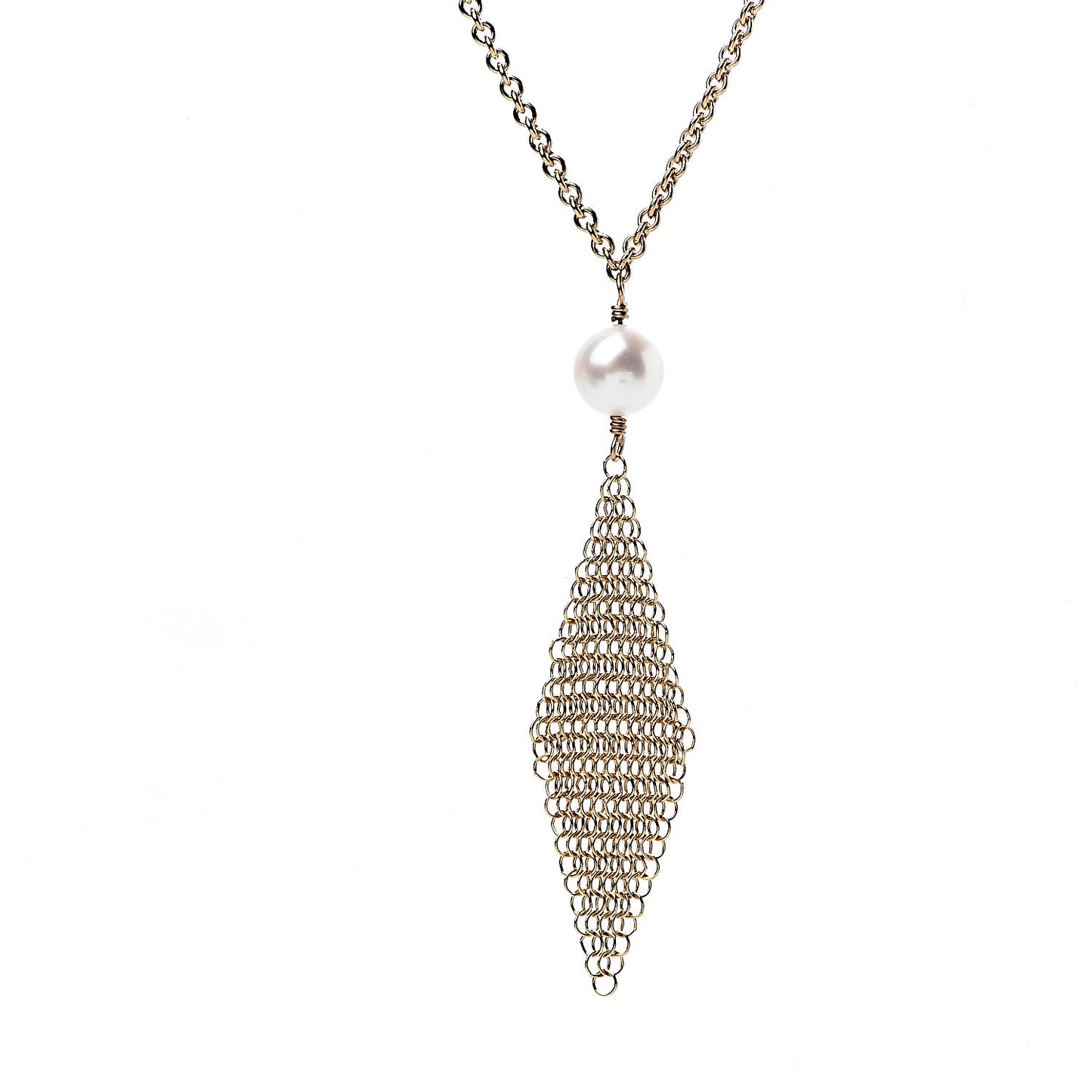 18K Yellow Gold Pearl Elsa Peretti Mesh Pendant Necklace