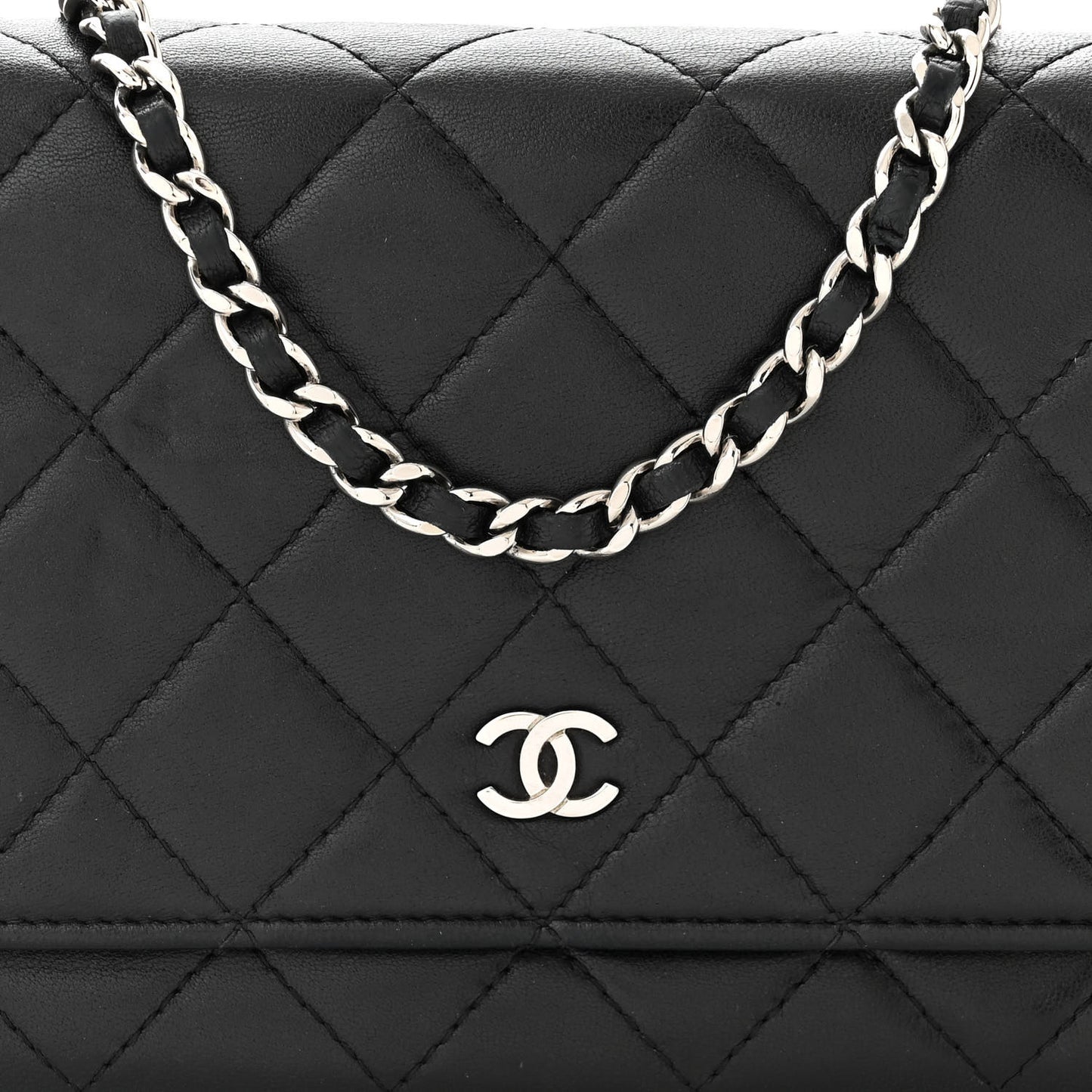 Lambskin Quilted Wallet On Chain WOC Black