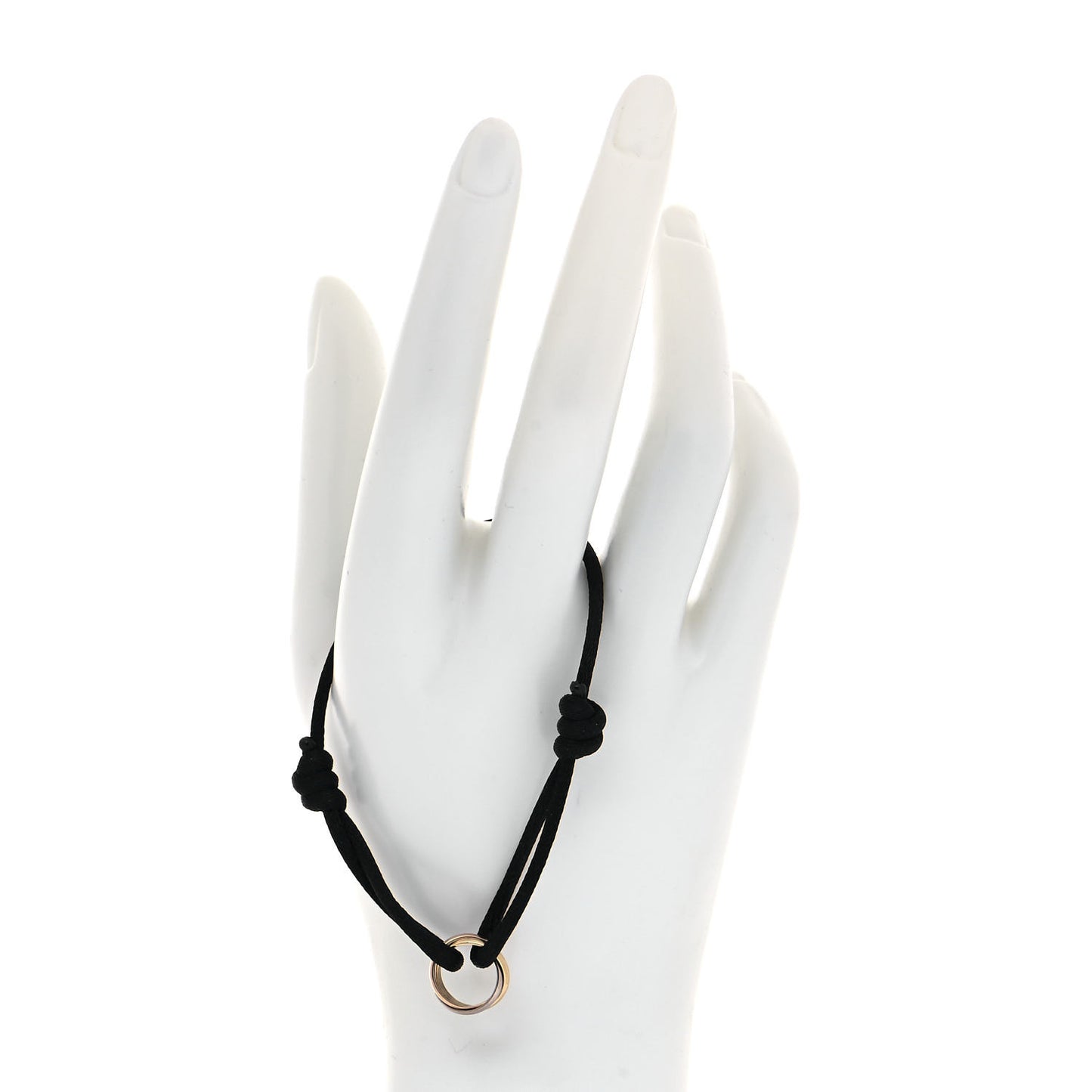 18K Pink Yellow White Gold Trinity Adjustable Cord Bracelet Black