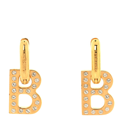 Balenciaga Crystal XS B Chain Drop Earrings Gold 1 of 4