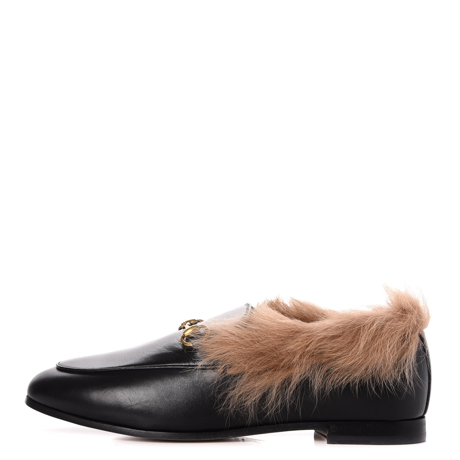 Gucci Malaga Kid Fur Womens Jordaan Loafers 38 Black Natural 1 of 8
