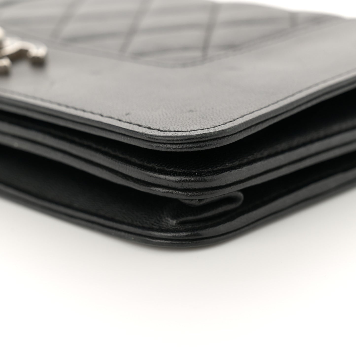 Sheepskin Quilted Mini Vintage Mademoiselle Wallet On Chain WOC Black