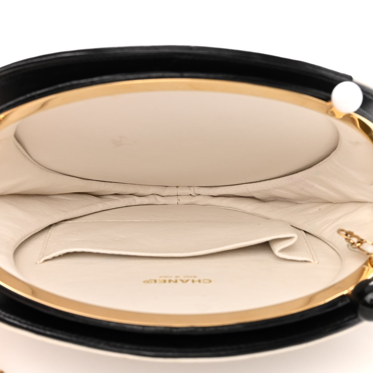 Chanel Lambskin Kisslock Round Bag Black White 5 of 13