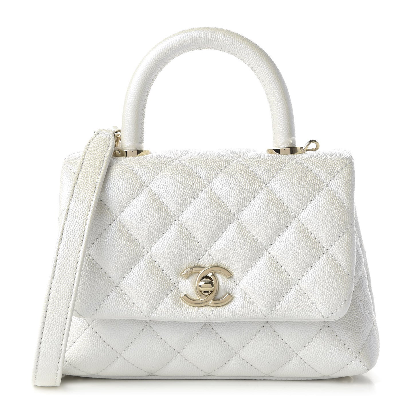 Iridescent Caviar Quilted Extra Mini Coco Handle Flap Ivory
