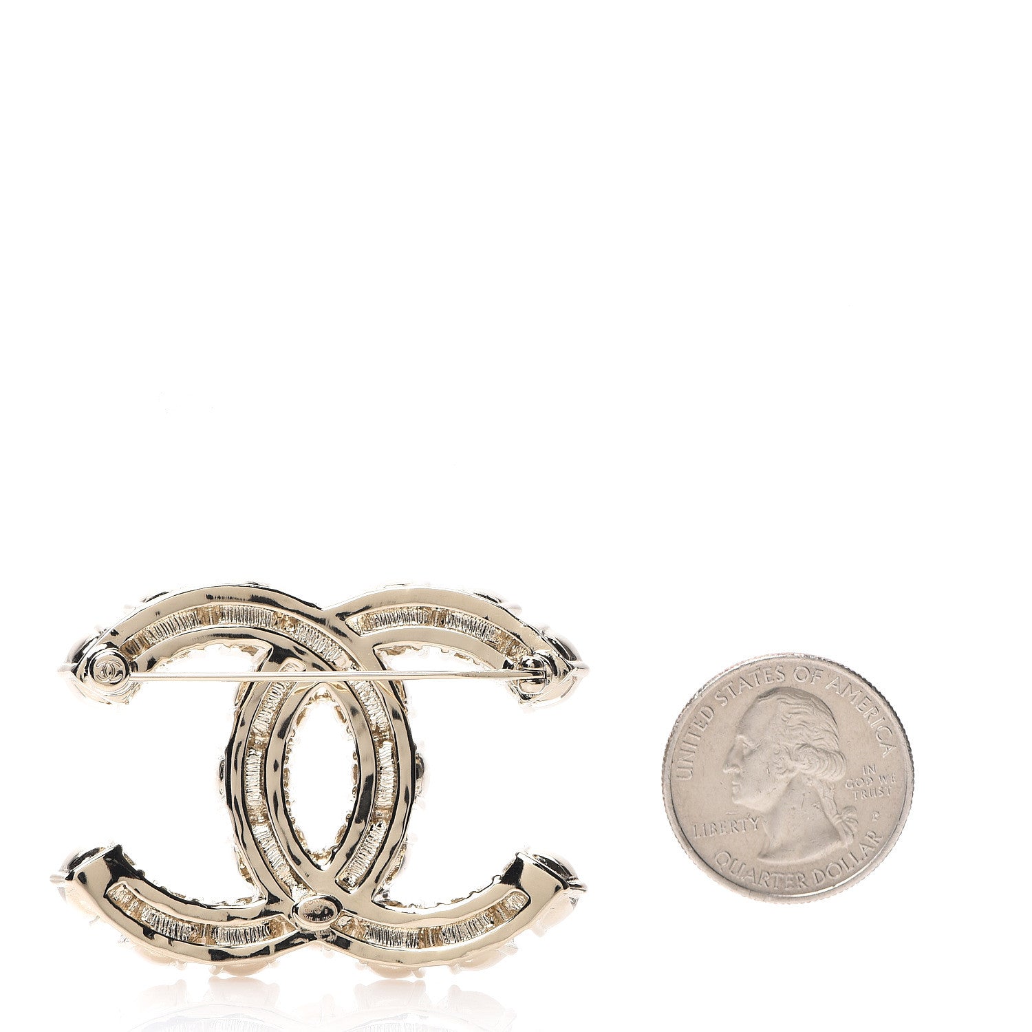 Chanel Crystal Pearl CC Dazzling Domino Brooch Gold 2 of 4