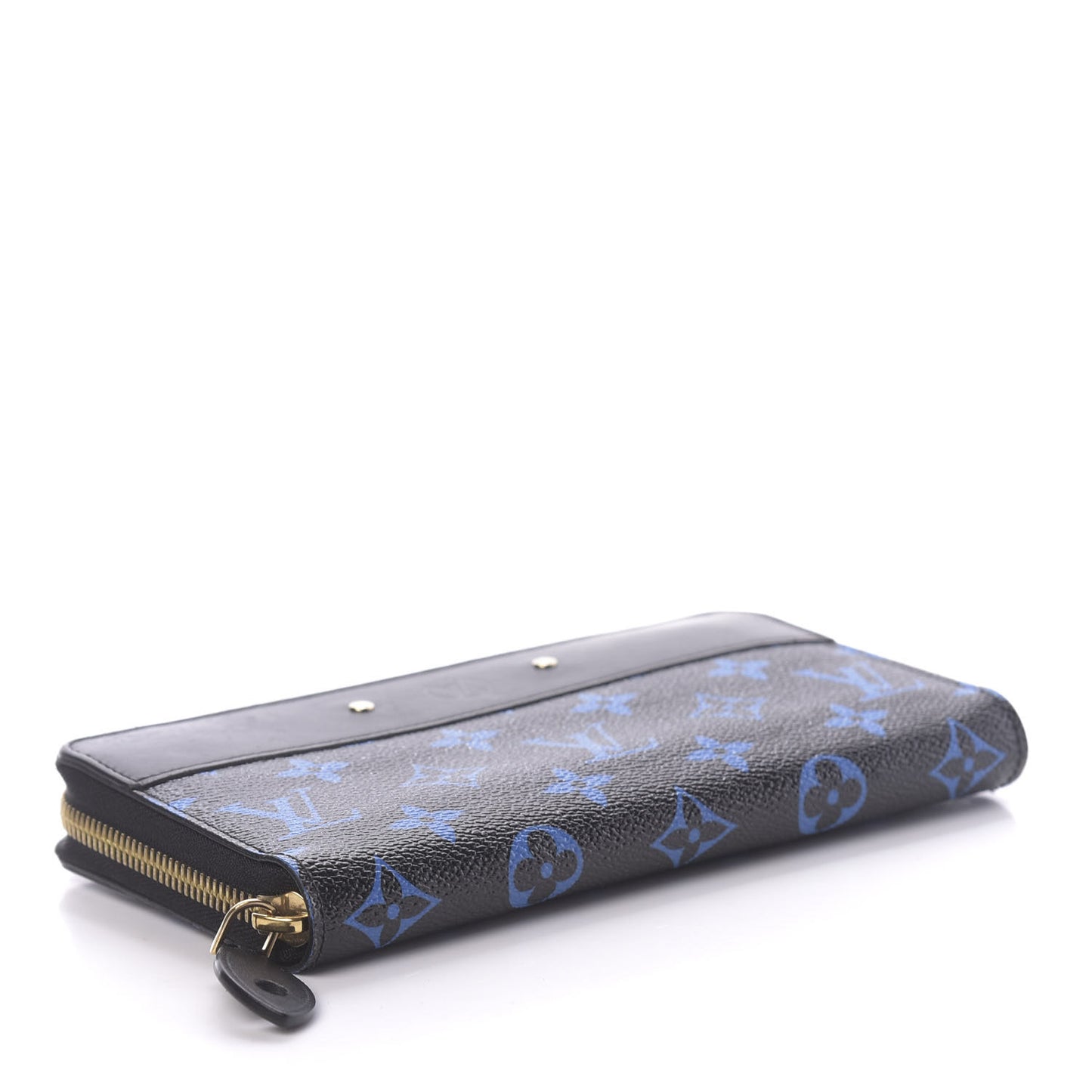 Calfskin Colored Monogram Zippy Wallet Blue Black