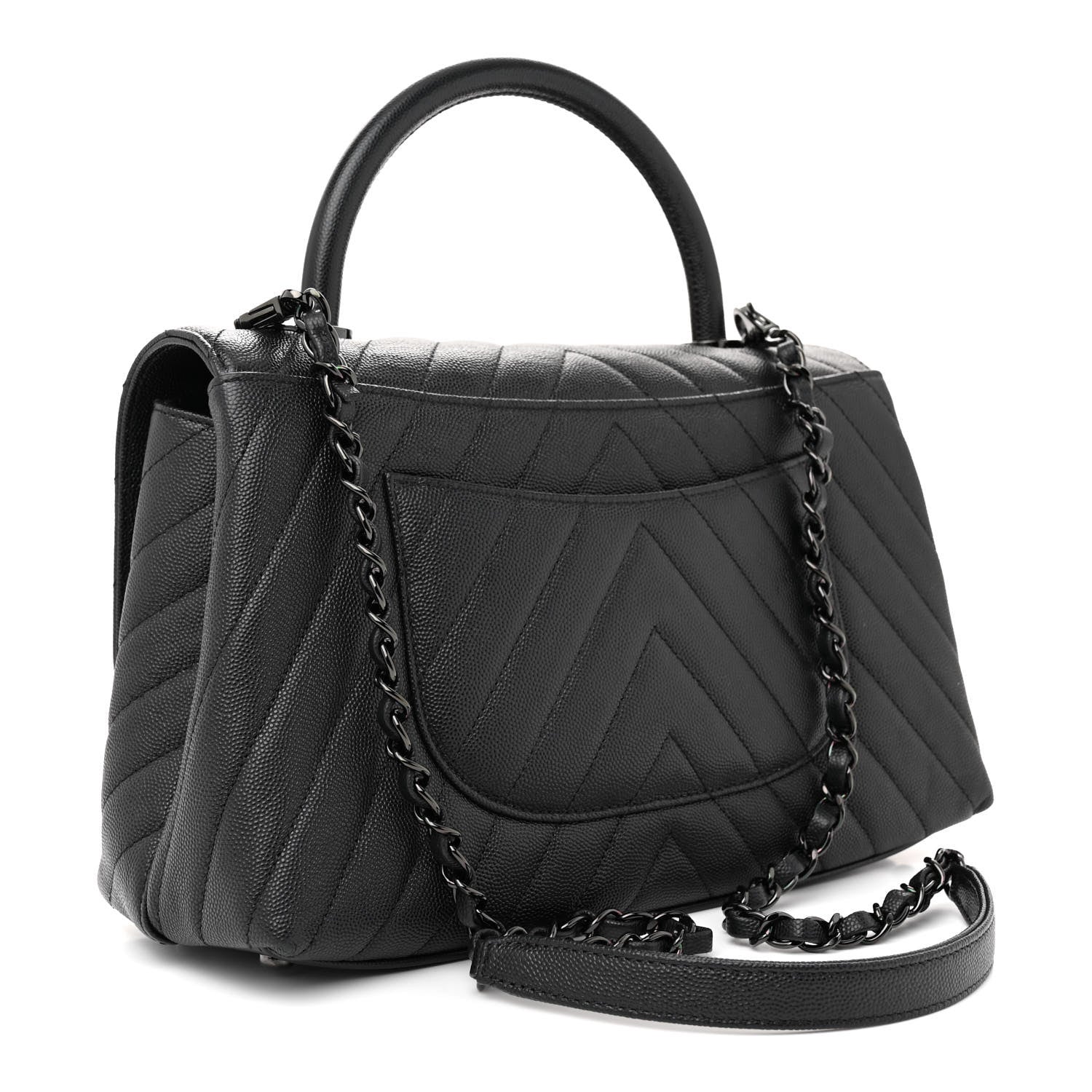 Chanel Caviar Chevron Quilted Small Coco Handle Flap So Black 3 of 11