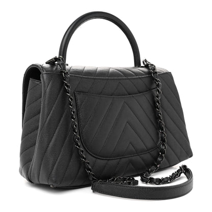 Chanel Caviar Chevron Quilted Small Coco Handle Flap So Black 3 of 11