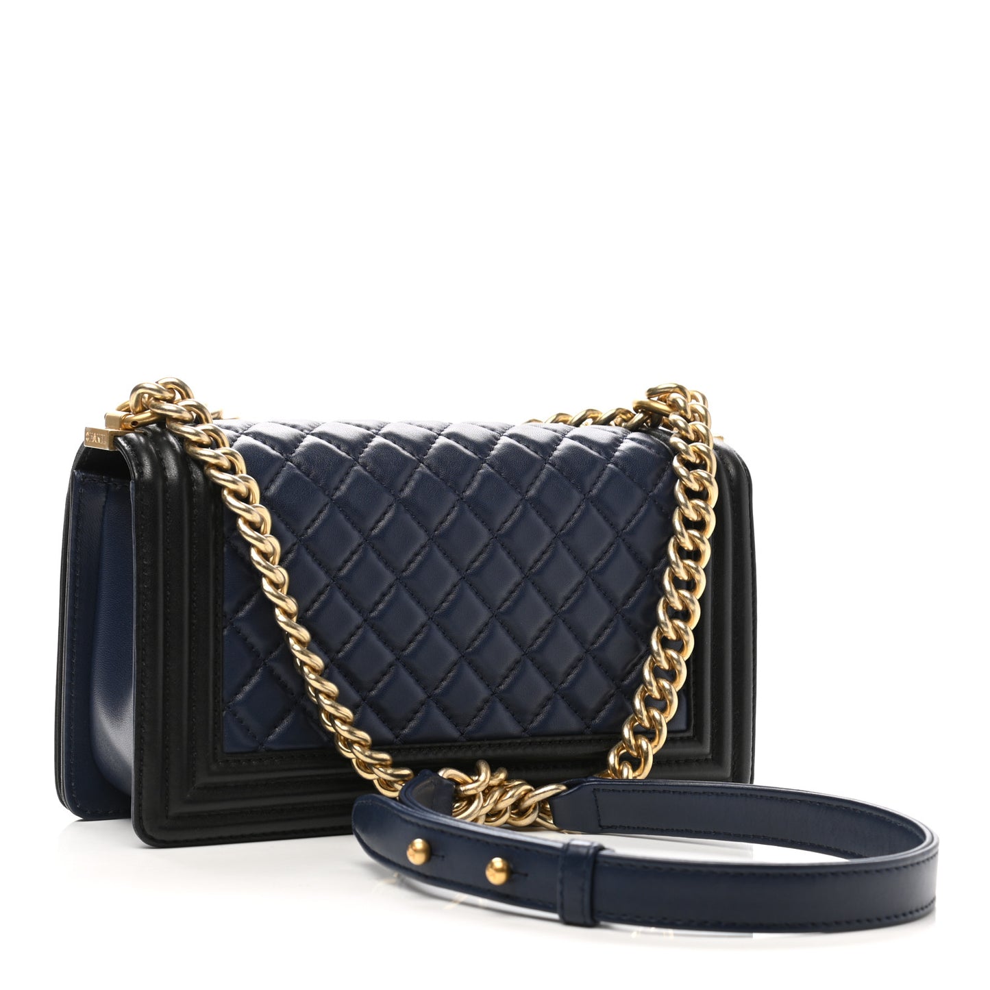 Lambskin Quilted Medium Boy Flap Black Blue